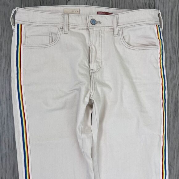 Pilcro Women Size 29 Cream Stripe Rainbow Cotton Slim Denim Boyfriend Jeans Boho - Picture 9 of 13